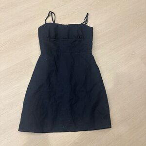 Sunday Best Black Spaghetti Strap Linen Dress